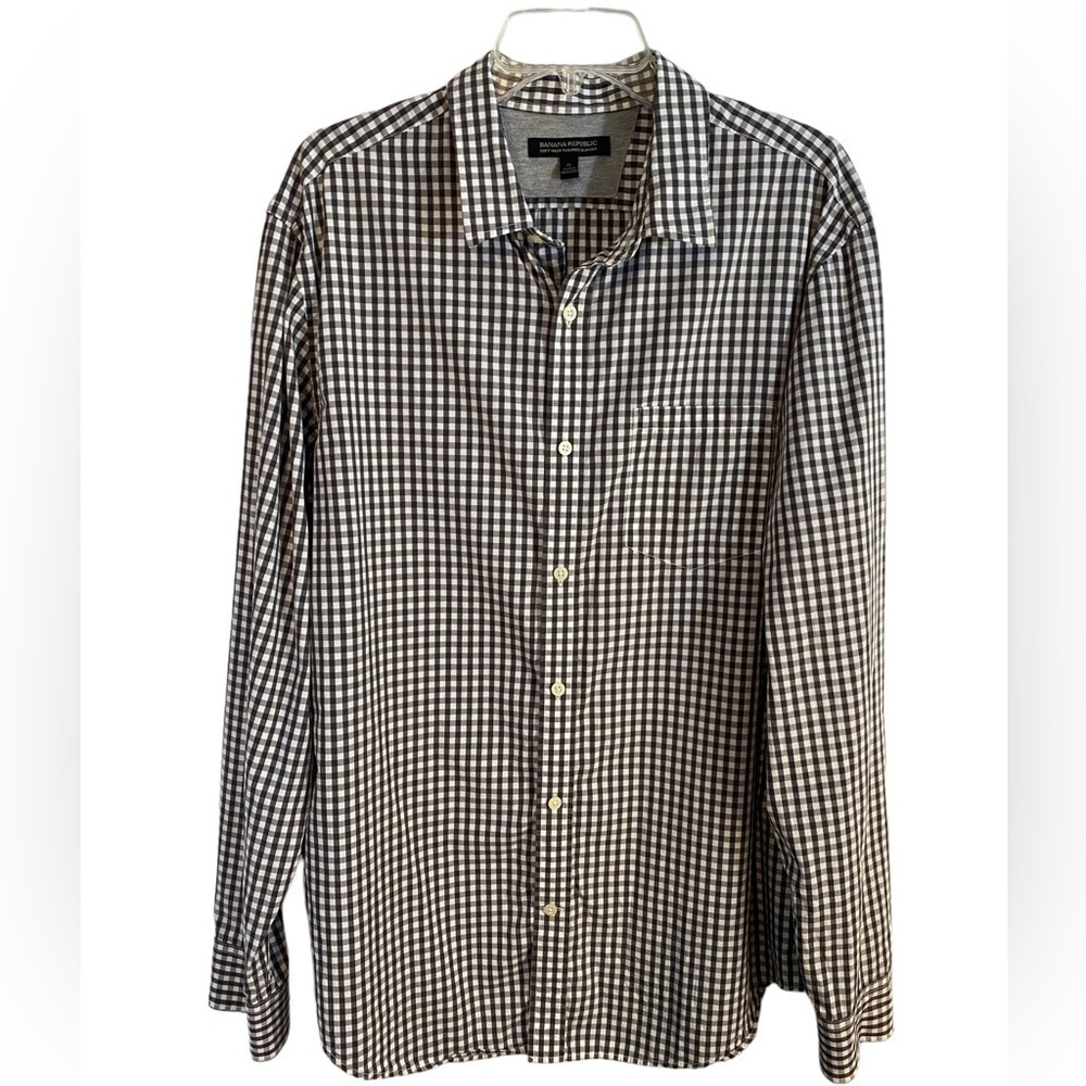 NWT Banana Republic Grey and Black  Plaid Long Sleeve Dress Shirt Mens XLg